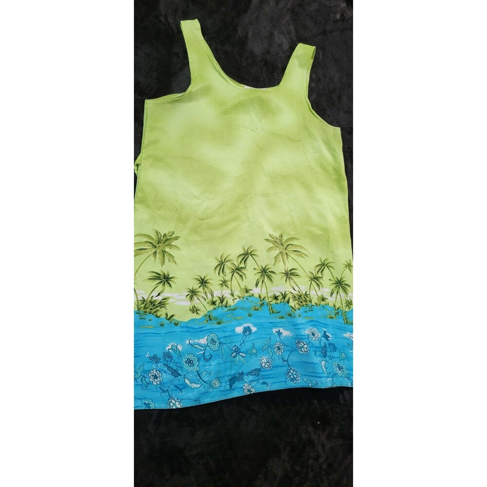 Woman's Looking Good Vibrant Lime Green Tropical Sleeveless Dress Size Large